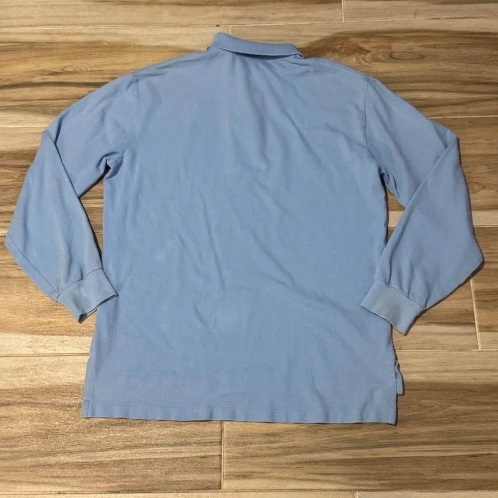 Polo Ralph Lauren Mens Large Blue Long Sleeve Pique Polo Shirt Yellow Pony Logo